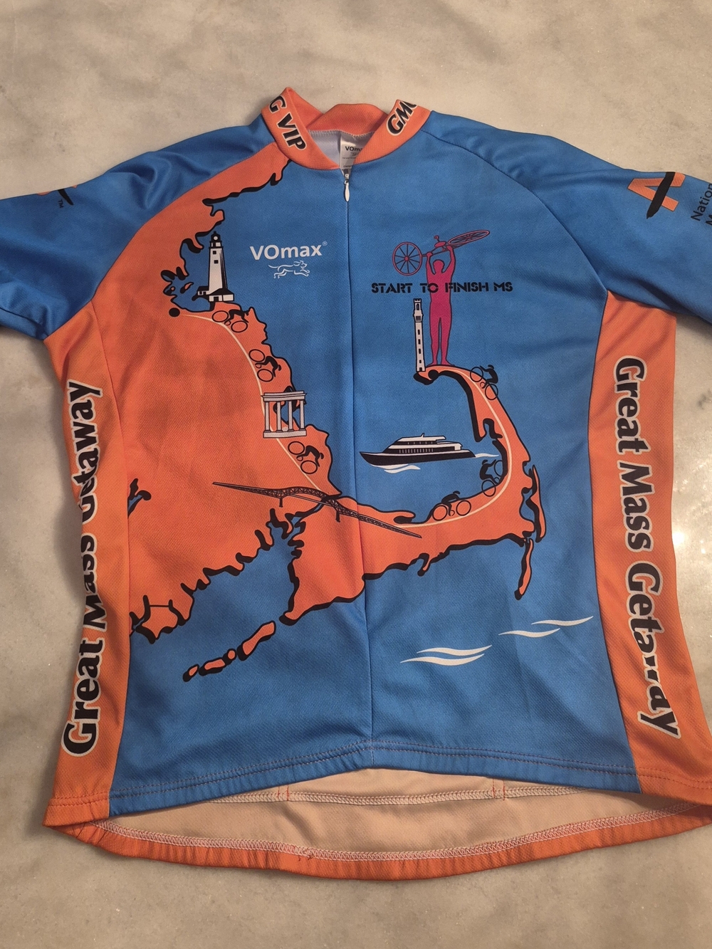 VIP Blue & Orange Cycling Jersey with Coastal Graphics